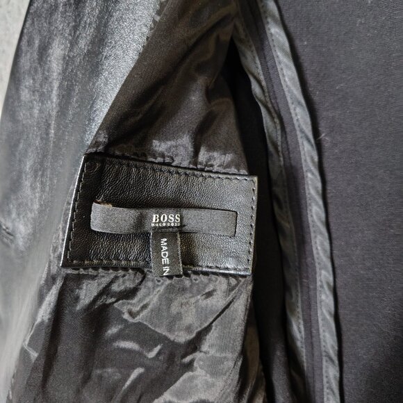 Hugo Boss Jacket Women 6 Black 100% Lamb Leather Front One-Button Preppy Biker - Picture 4 of 16